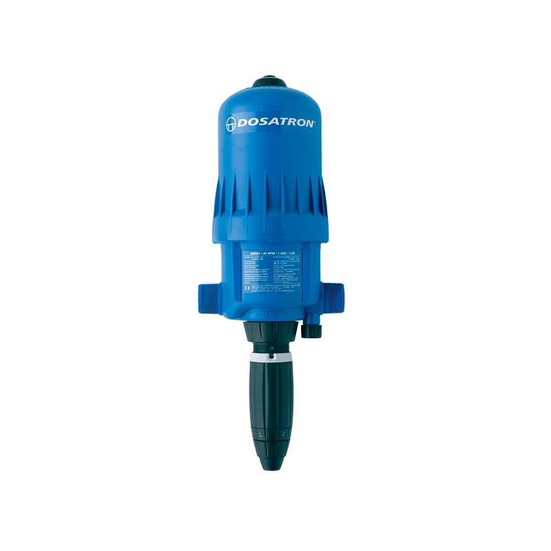 Dosificador Proporcional Dosatron Modelo: D8RE2AFII con Flujo de: 2.2 – 40 GPM y Dilución de: 0.2 – 2% Empaques en: Aflas(Descontinuado por el D40)